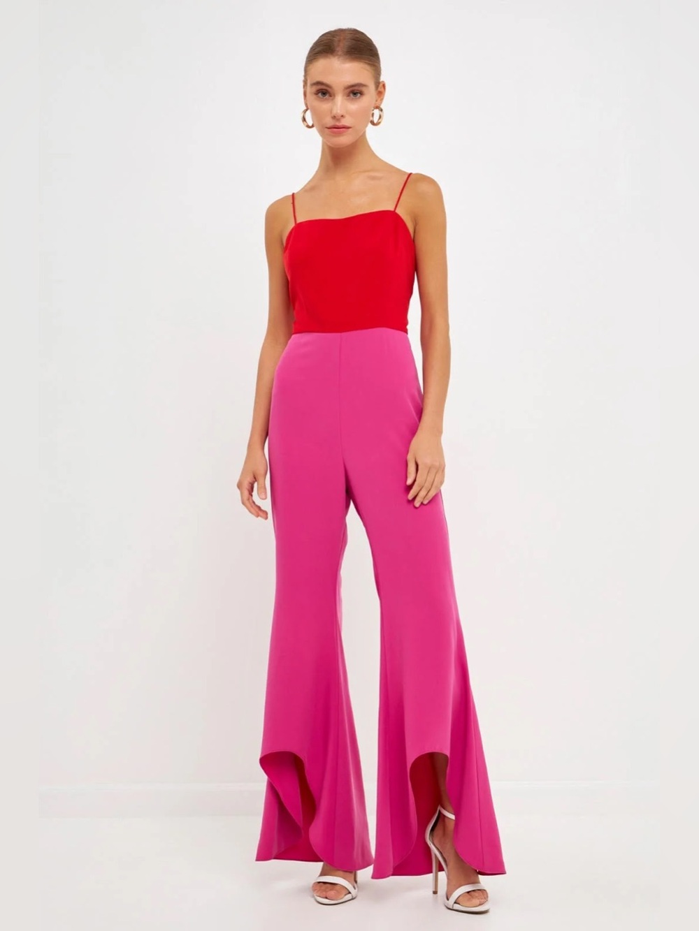 Endless Rose Tank Red and Fuchsia Colorblock Jumpsuit N259
